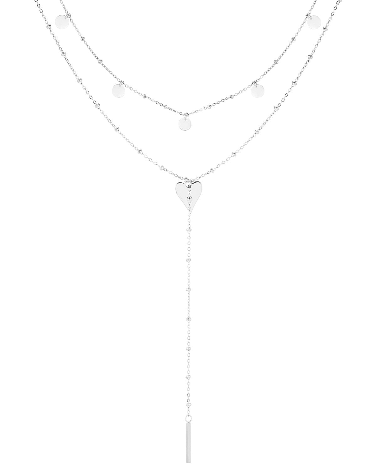 COLLANA LUNGA DOPPIO LIVELLO CERCHI E CUORE A CASCATA