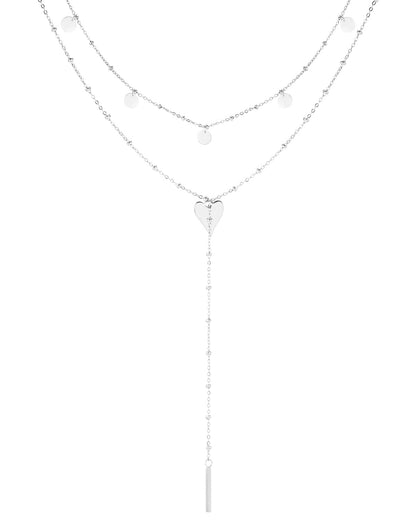 COLLANA LUNGA DOPPIO LIVELLO CERCHI E CUORE A CASCATA