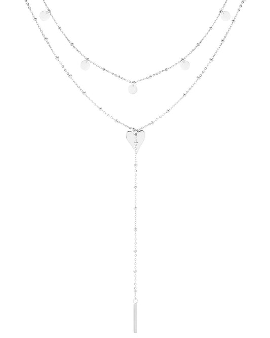 COLLANA LUNGA DOPPIO LIVELLO CERCHI E CUORE A CASCATA