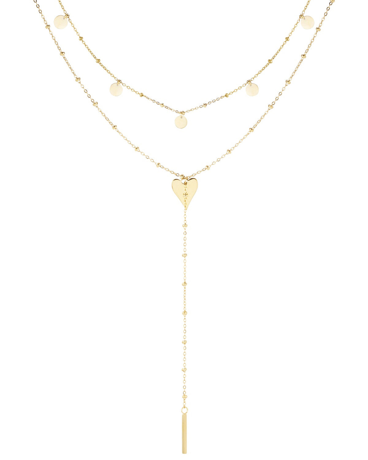 COLLANA LUNGA DOPPIO LIVELLO CERCHI E CUORE A CASCATA