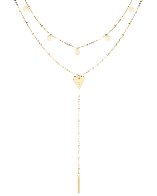 COLLANA LUNGA DOPPIO LIVELLO CERCHI E CUORE A CASCATA