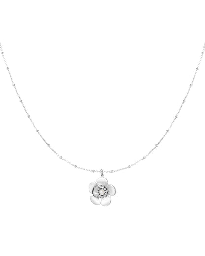 COLLANA A SFERE CON PENDENTE FLOREALE E PERLA