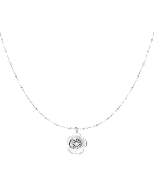 COLLANA A SFERE CON PENDENTE FLOREALE E PERLA