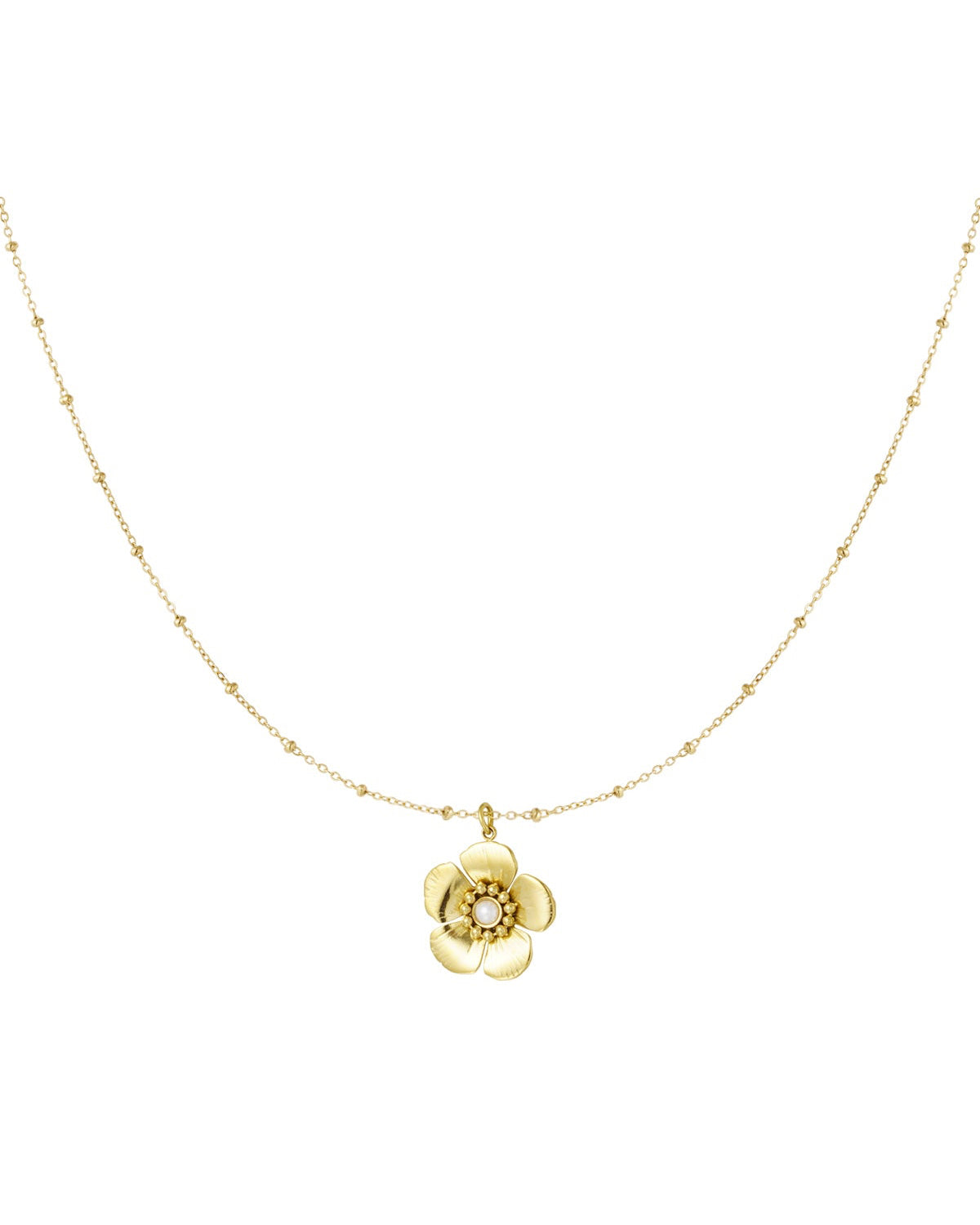 COLLANA A SFERE CON PENDENTE FLOREALE E PERLA