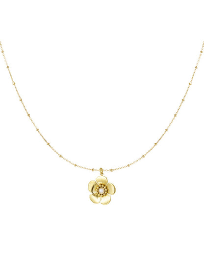 COLLANA A SFERE CON PENDENTE FLOREALE E PERLA