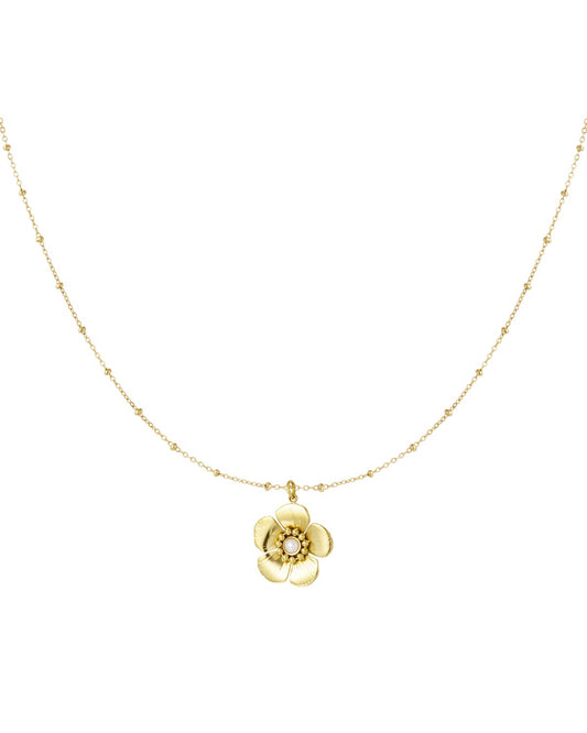 COLLANA A SFERE CON PENDENTE FLOREALE E PERLA