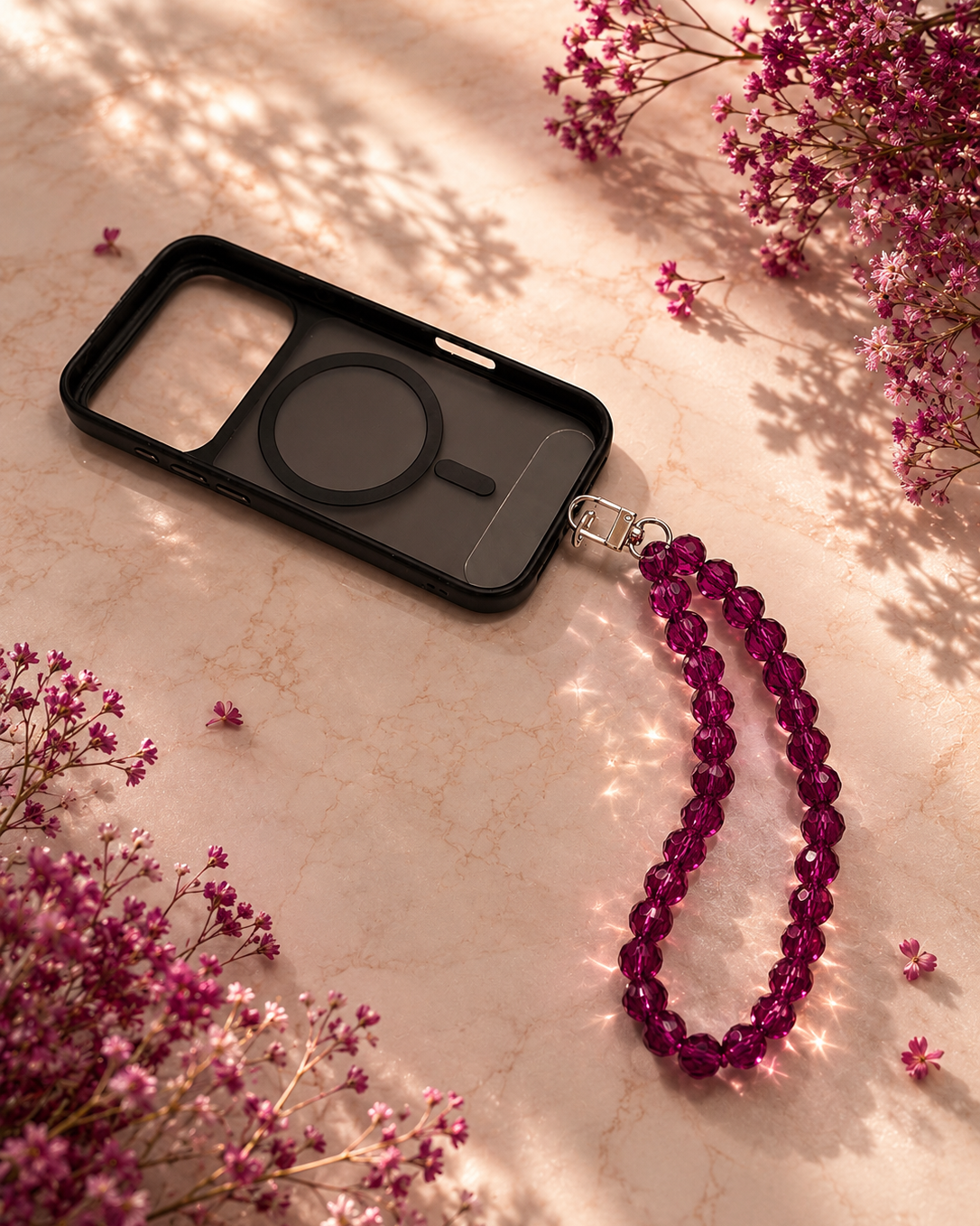 CORDINO PORTACELLULARE DA POLSO - Faceted Acrylic Beads