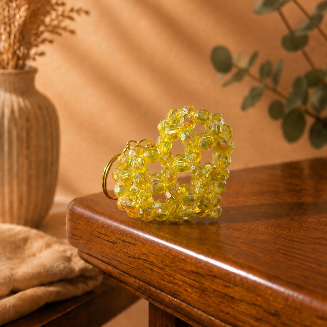 PORTACHIAVI HEART 3D (medium) - Faceted Acrylic Beads AB