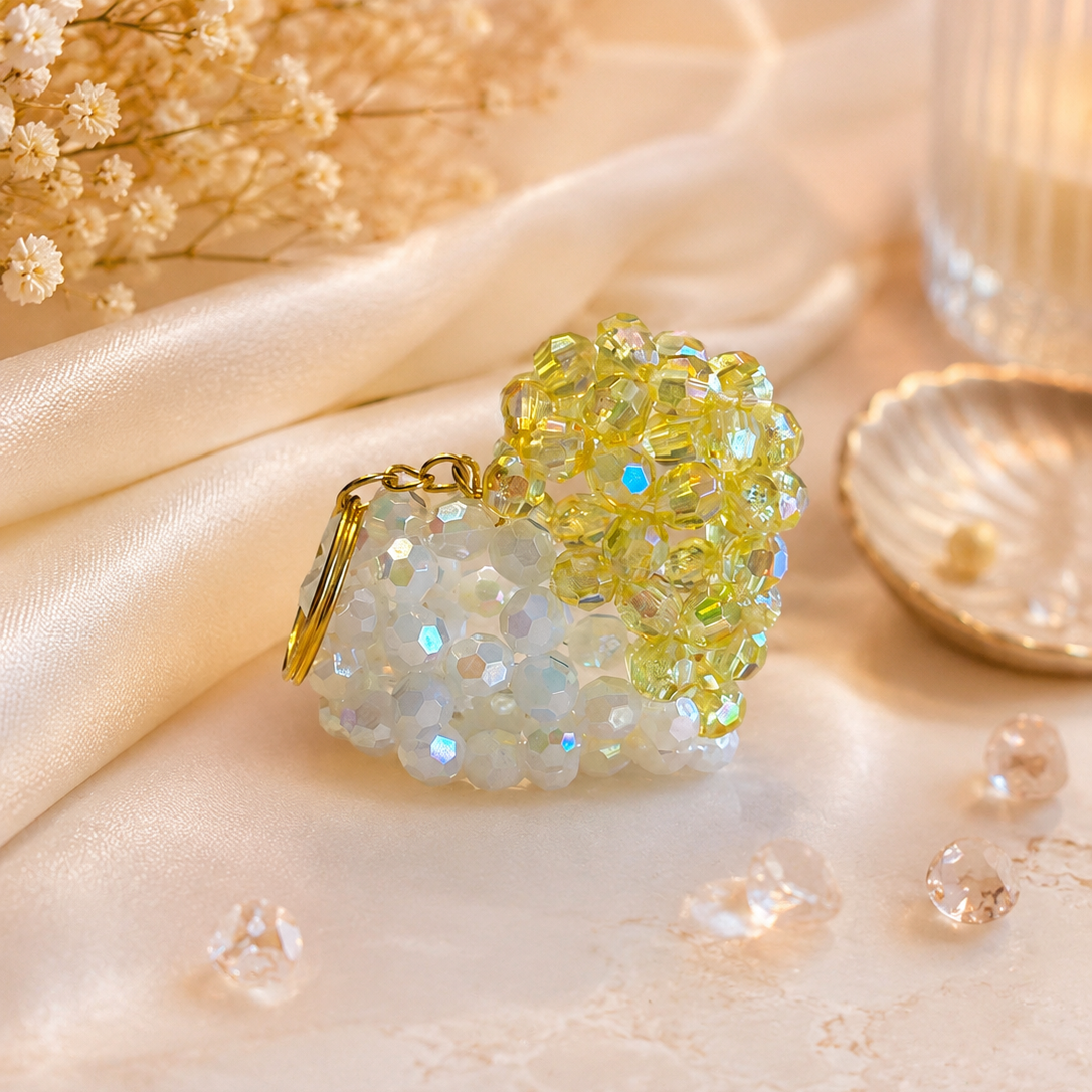 PORTACHIAVI HEART 3D TWO-TONED (medium) - Faceted Acrylic Beads AB