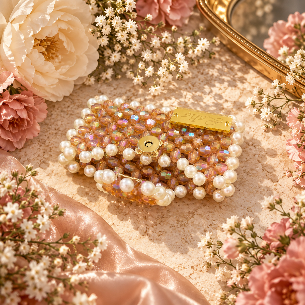 PORTACARTE SINGOLO CON PATTA - Faceted Acrylic Beads